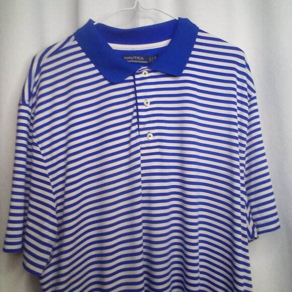 Nautica Polo Shirt XL Men Short Sleeve Stripe Soft Stretch Blue White - Picture 8 of 16
